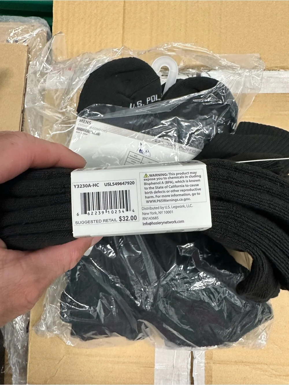 U.S. Polo Assn. Men's High Quarter Athletic Socks - Black (6 Pack)